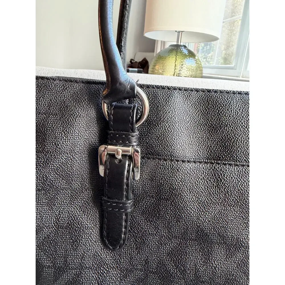 Michael Kors Jet Set Medium Bag PVC Coated Black Silver Logo Work Tote